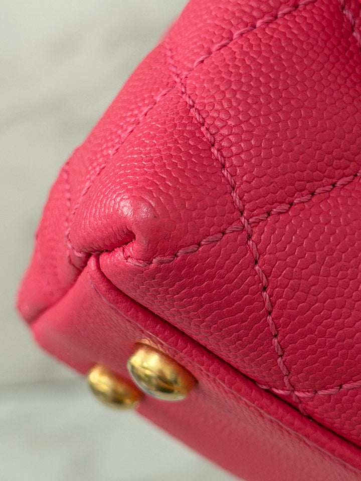 Chanel 23P Collection 2023 Dark Pink Caviar Aged GHW Coco Handle with Detachable Strap and enchained handle size Small