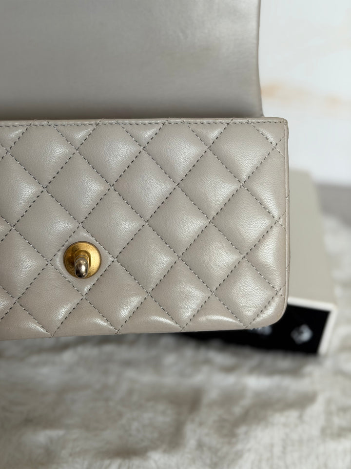 CHANEL Grey Lambskin aged GHW Mini Rectangular Flap bag Top Handle 2021 21A collection