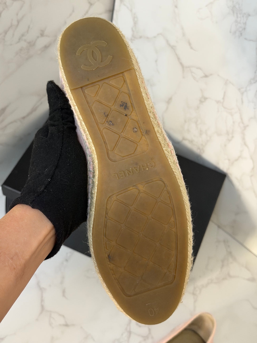 CHANEL Light Peachy Pink/Black Espadrilles Size EU 40