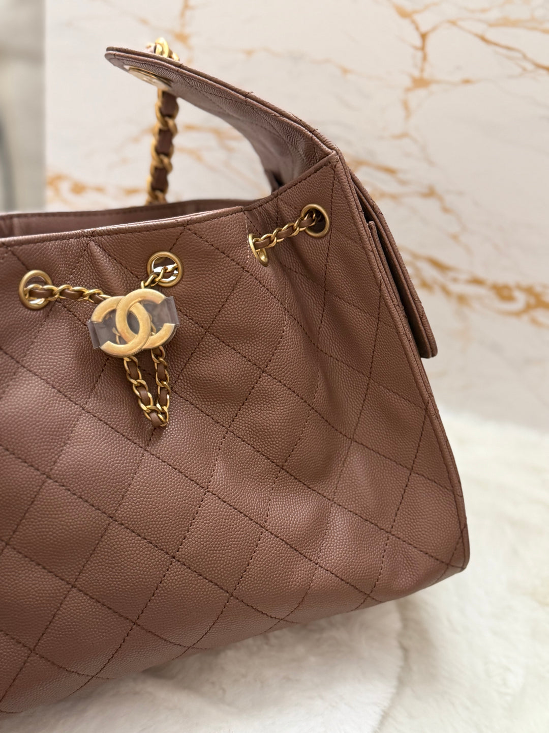 CHANEL 26P collection Brown Caviar 25 Hobo Bag Aged GHW Size SMALL