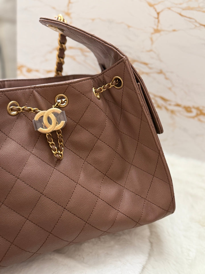 CHANEL 26P collection Brown Caviar 25 Hobo Bag Aged GHW Size SMALL