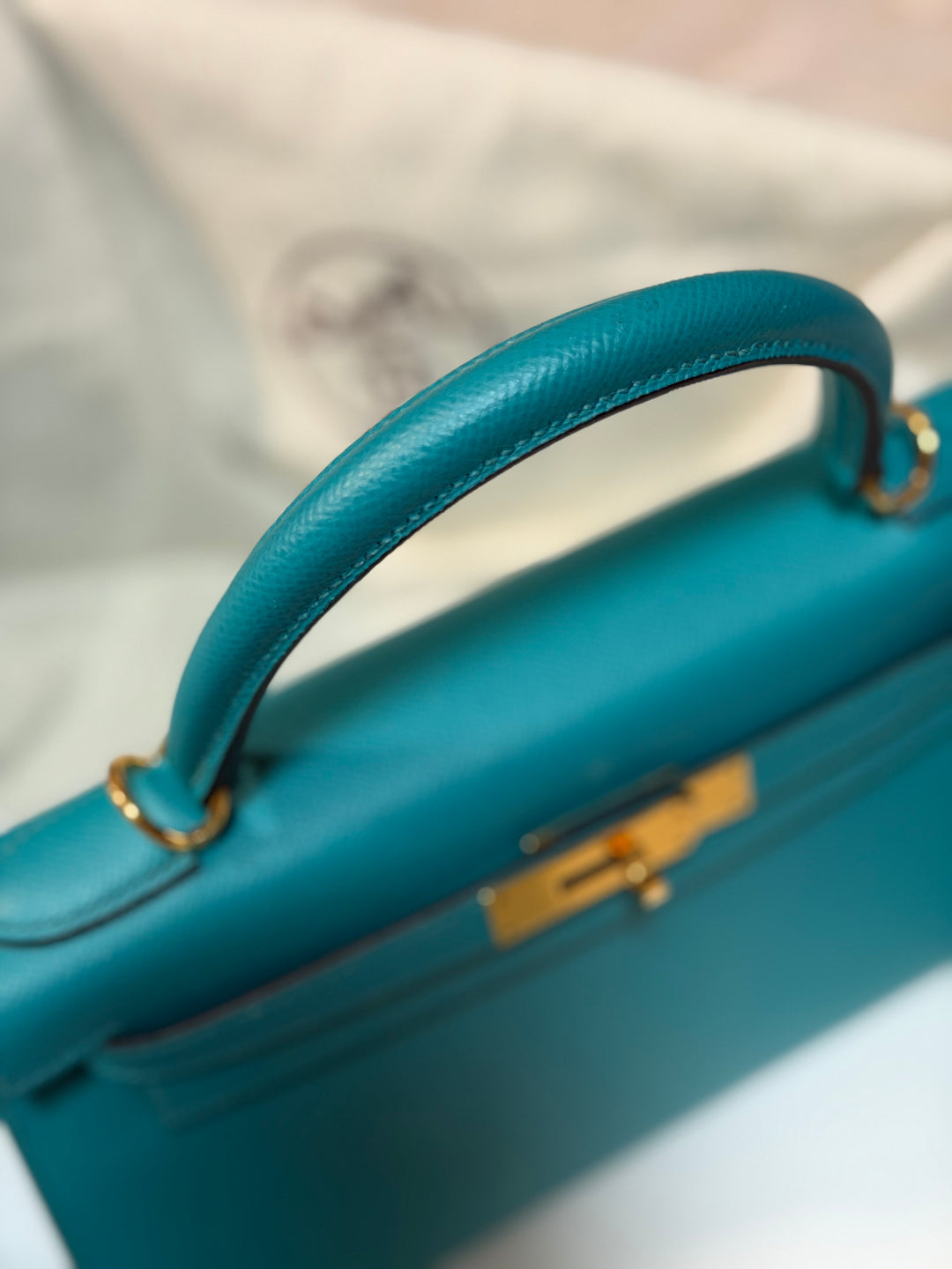 Hermes Kelly 28 Sellier Epsom Leather SO Bleu Paon GHW Stamp D 2019