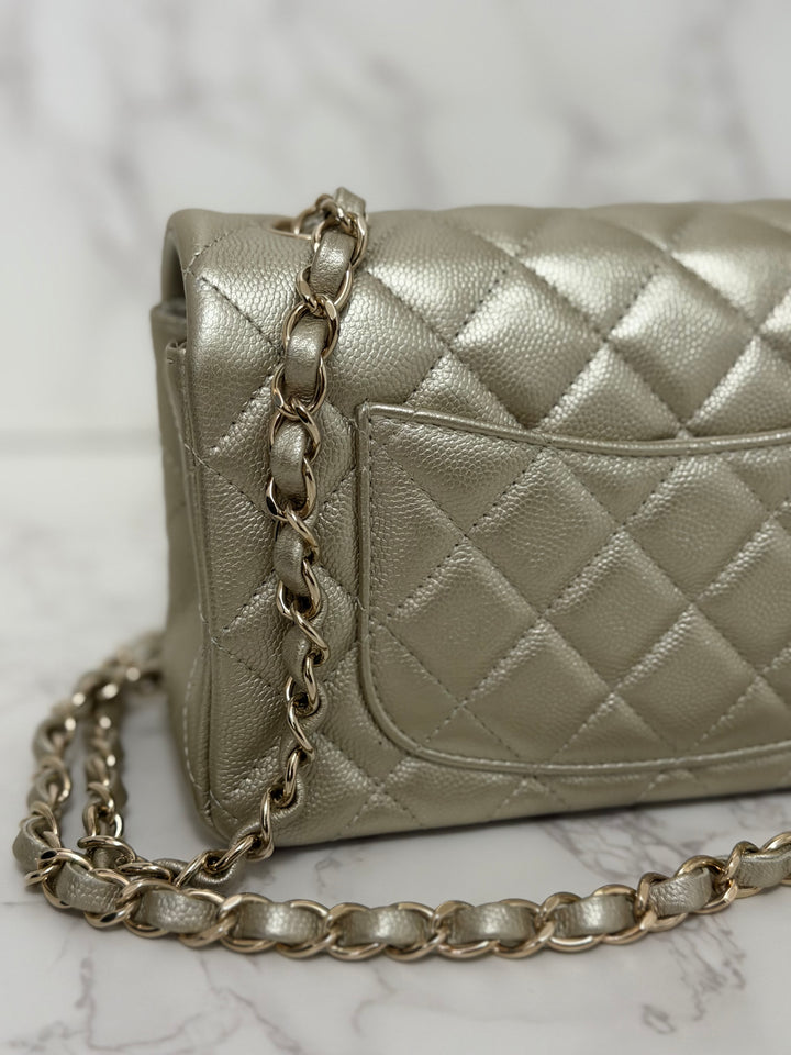 CHANEL series 23 Champagne Gold Caviar LGHW Mini Rectangular Flap Bag