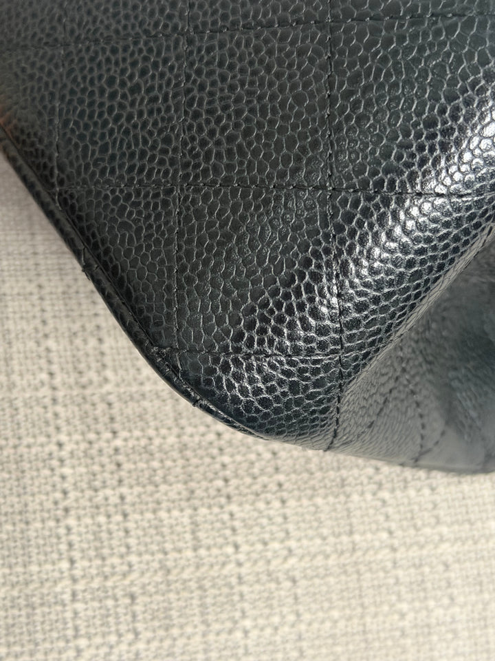 CHANEL series 13 Black Caviar GHW Vintage Square Mini Flap Bag with Edge stitching