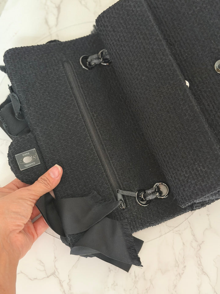 CHANEL 23C 2023 Embroidered Flower Tweed Medium Classic Flap Bag