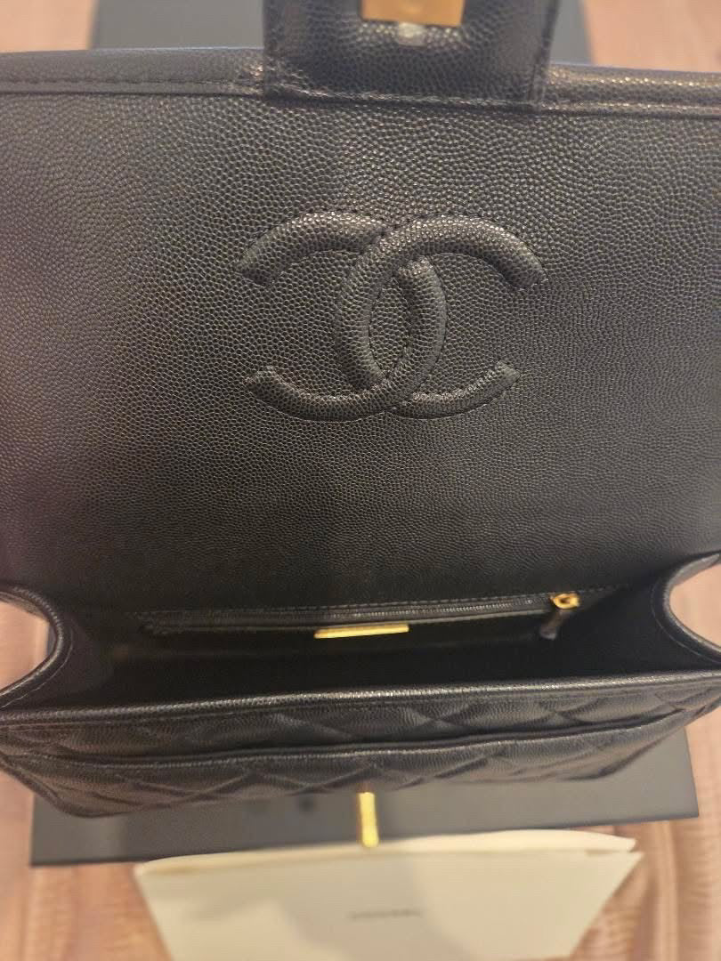 CHANEL 25B 2025 Top Handle Black Caviar Aged GHW with Charm