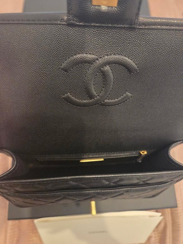CHANEL 25B 2025 Top Handle Black Caviar Aged GHW with Charm