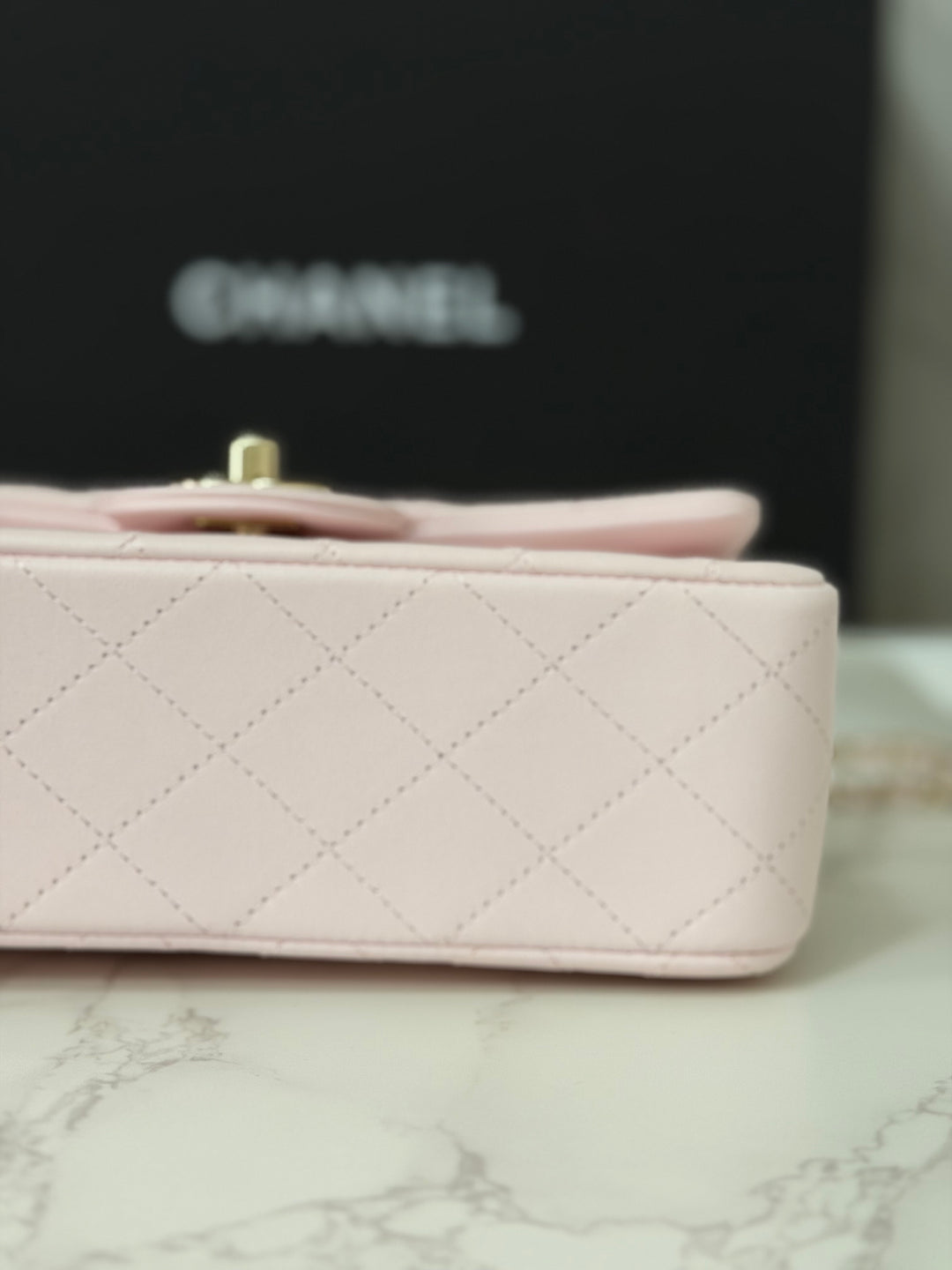 CHANEL 22P 2022 Sakura Light Pink Lambskin LGHW Mini Rectangular Flap Bag with Top Handle