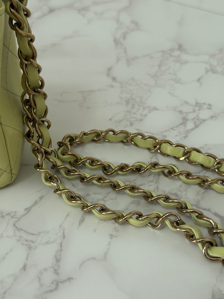 CHANEL 23C Collection 2022/2023 Cruise Pistachio Green Lambskin Mini Rectangular Flap Bag with Champagne GHW