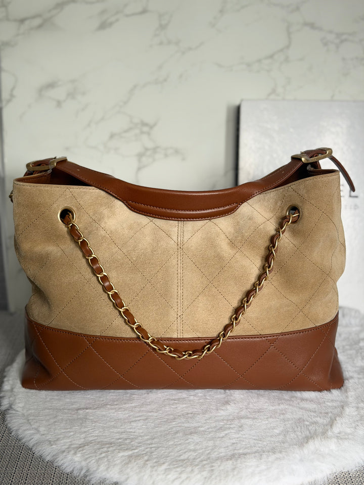 CHANEL 26S Beige Suede and Brown Leather Shopping Tote Bag 2026 size Small