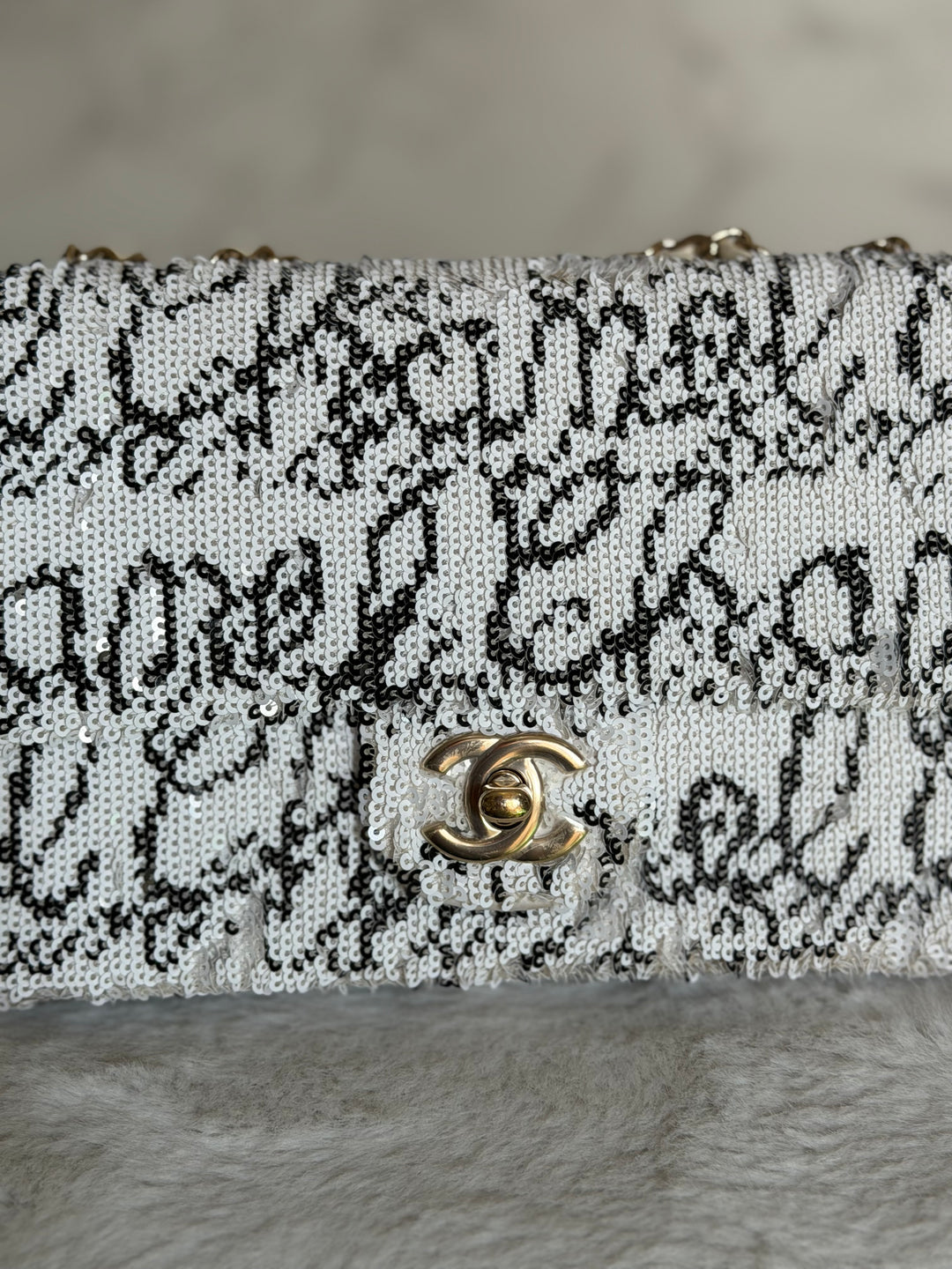 CHANEL 22C White and Black Sequin SMALL Flap Bag LGHW 2022