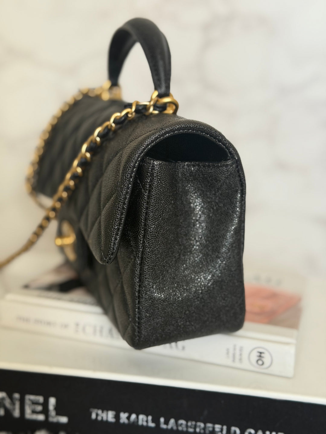 CHANEL 21S Black Caviar Aged GHW Top Handle Mini Rectangular Flap Bag series 31 2021