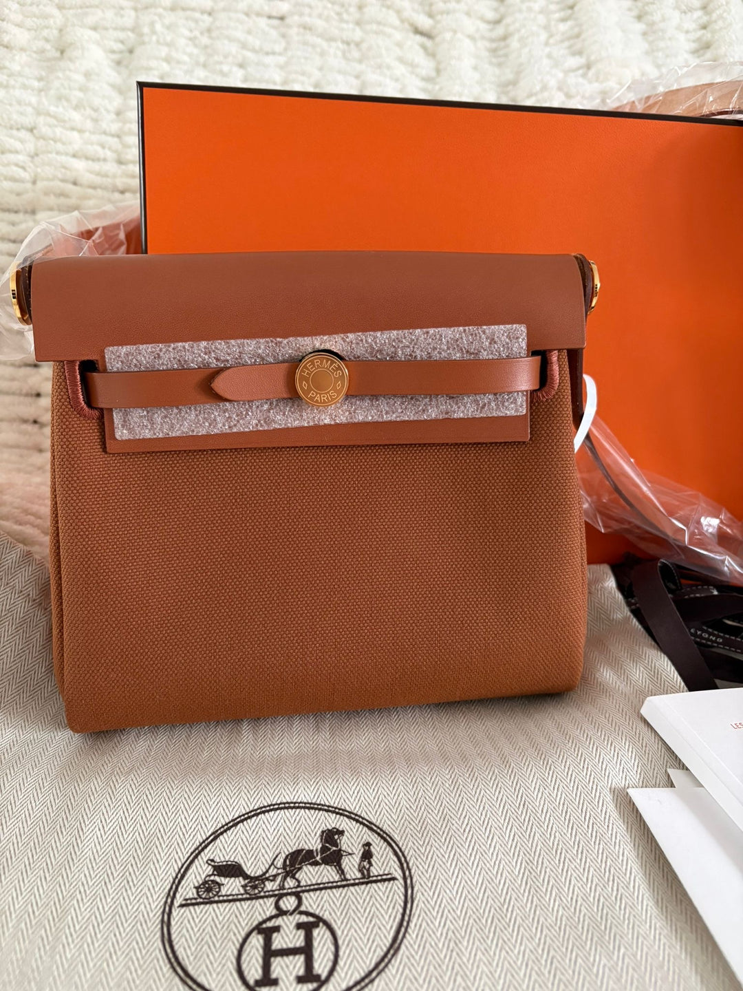 Hermès Gold Vache Hunter and Toile Mini Herbag Zip 20 Gold Hardware, 2026