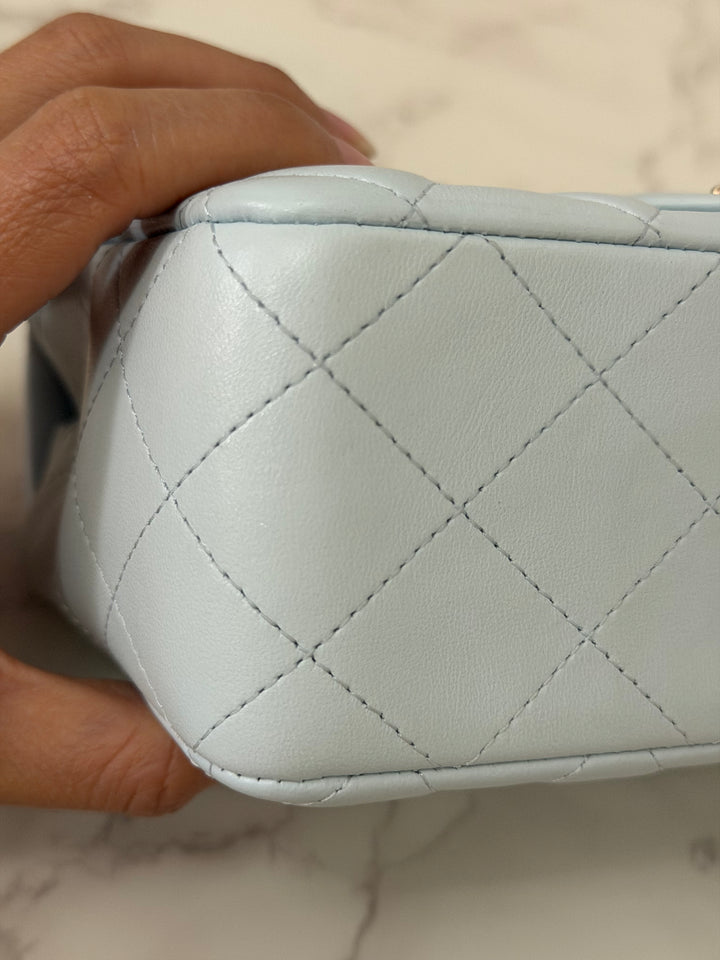 CHANEL 25S collection 2025 Light Baby Blue Lambskin LGHW Mini Rectangular Flap Bag