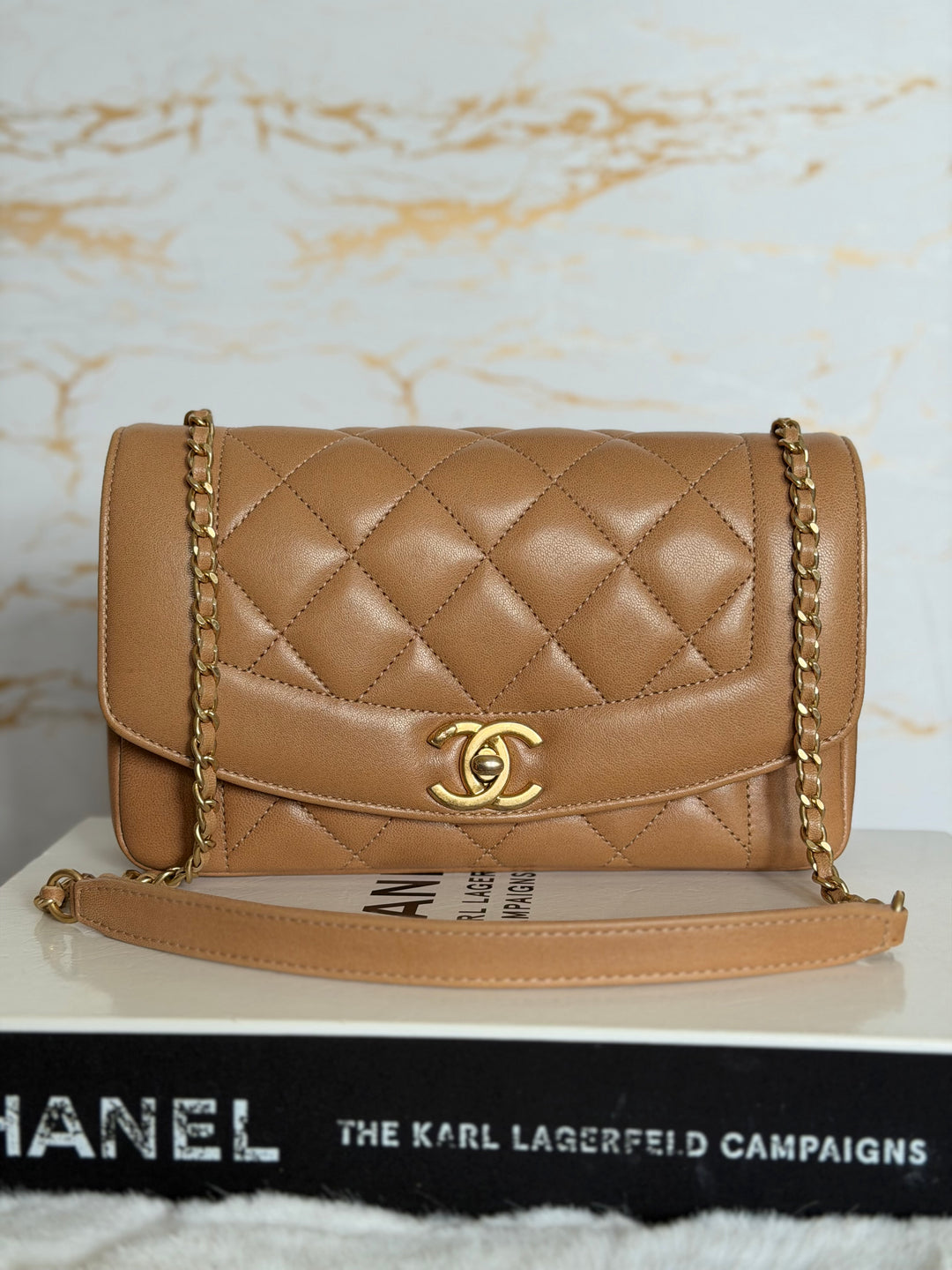 CHANEL series 21 Caramel Brown Lambskin aged GHW Diana Reissue Flap Bag size SMALL 2015