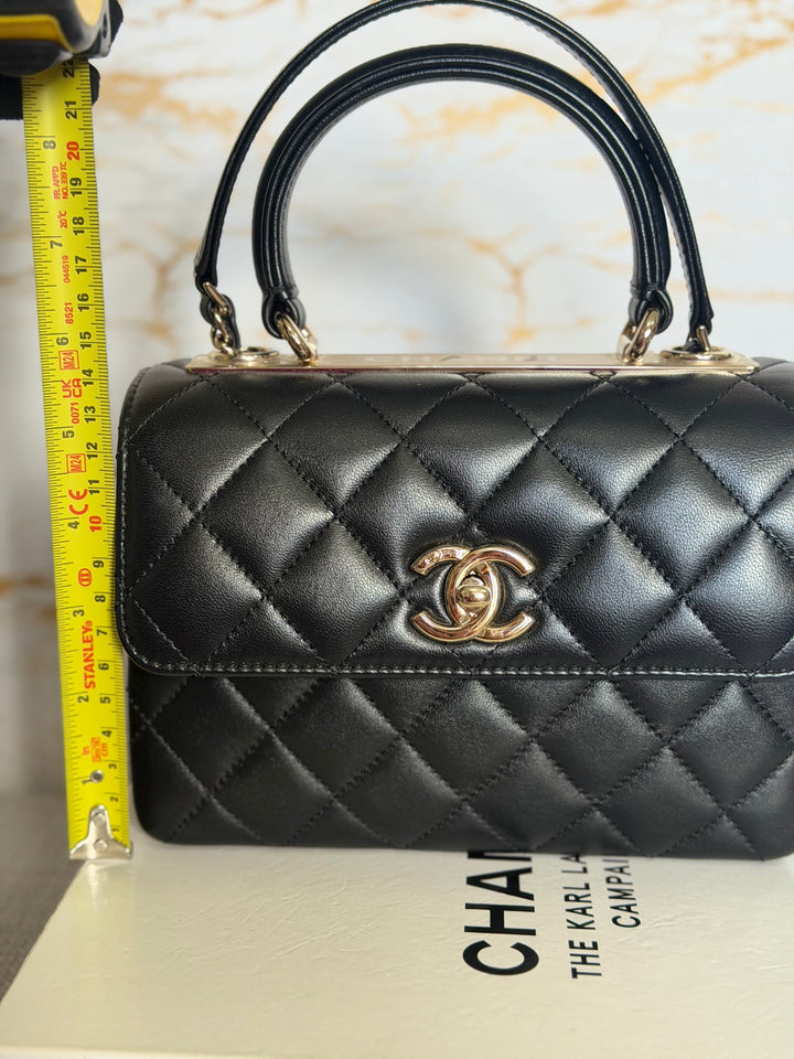 CHANEL Black Lambskin LGHW Trendy CC Flap Bag size MINI 8 inches with detachable Strap 2023/2024
