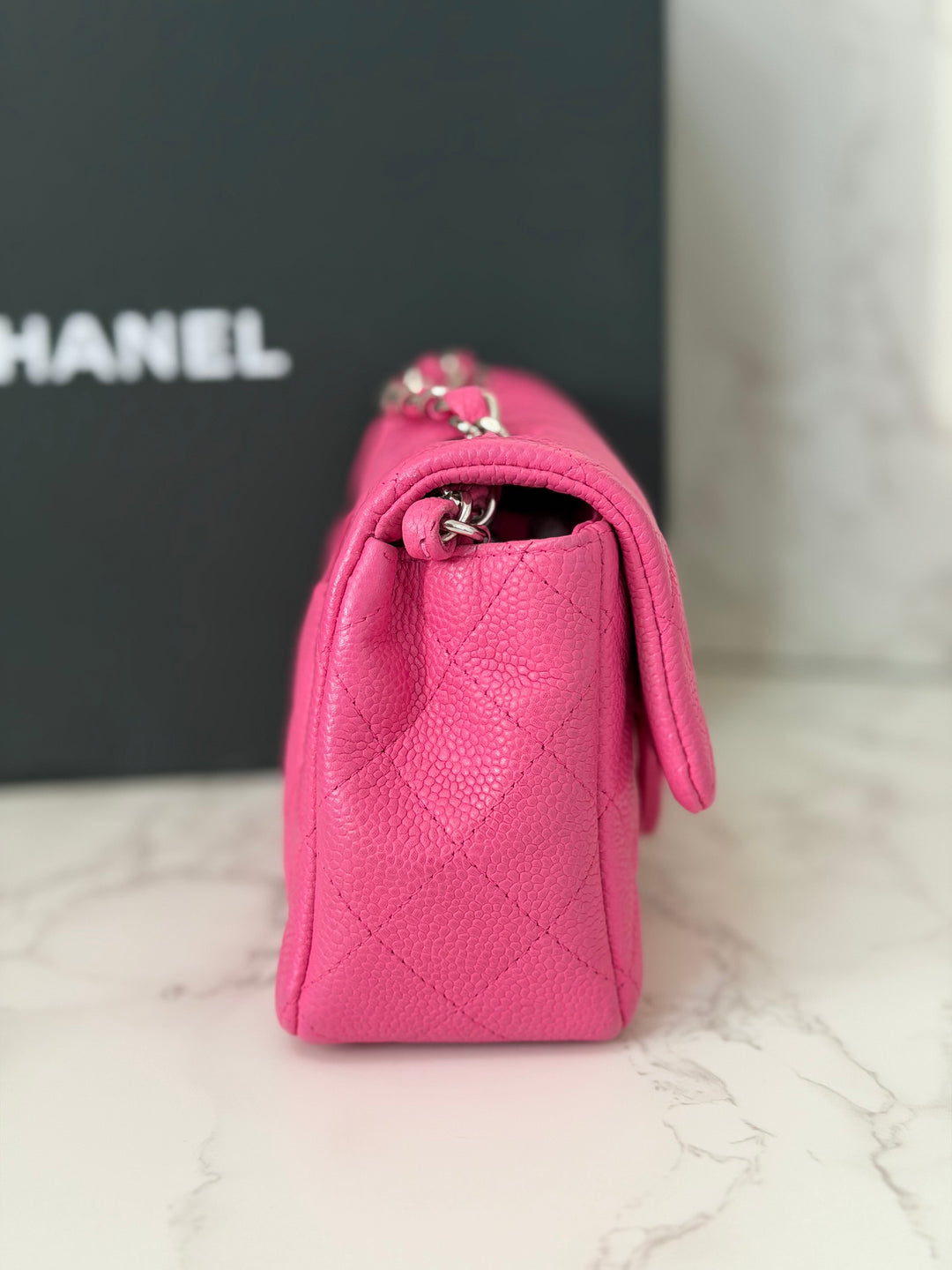 CHANEL series 17 2012/2013 Suede Hot Pink Caviar SHW Mini Rectangular Flap Bag