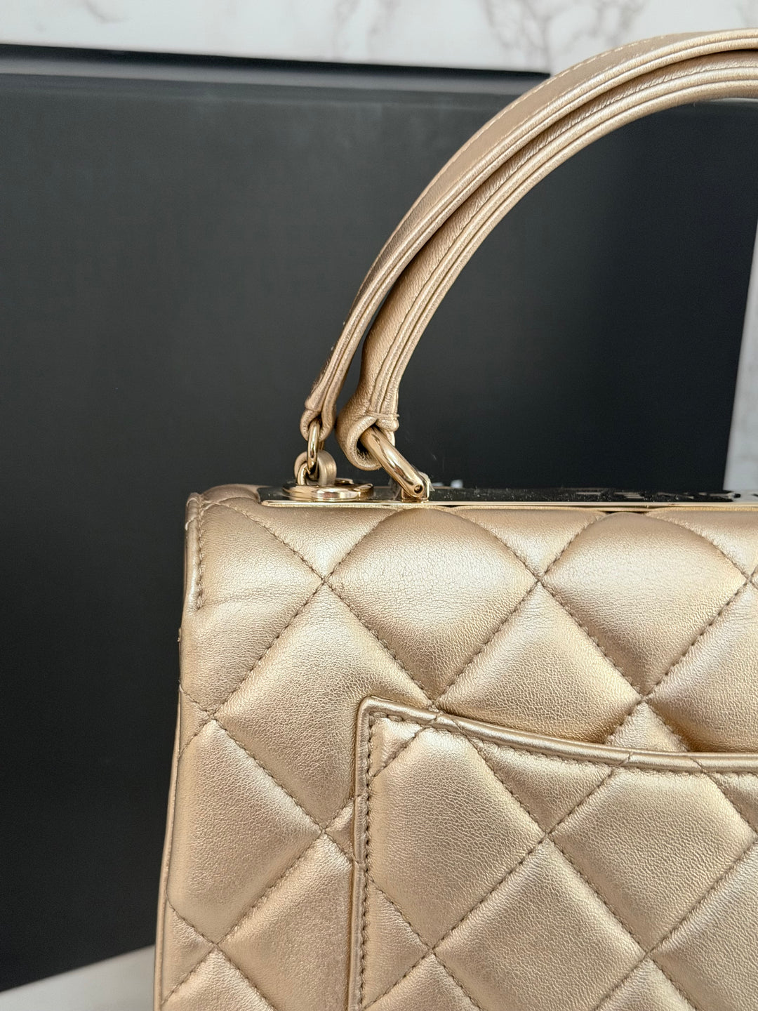 CHANEL series 30 Metallic Gold Lambskin LGHW Trendy CC top Handle Bag with non detachable Strap size SMALL 2020