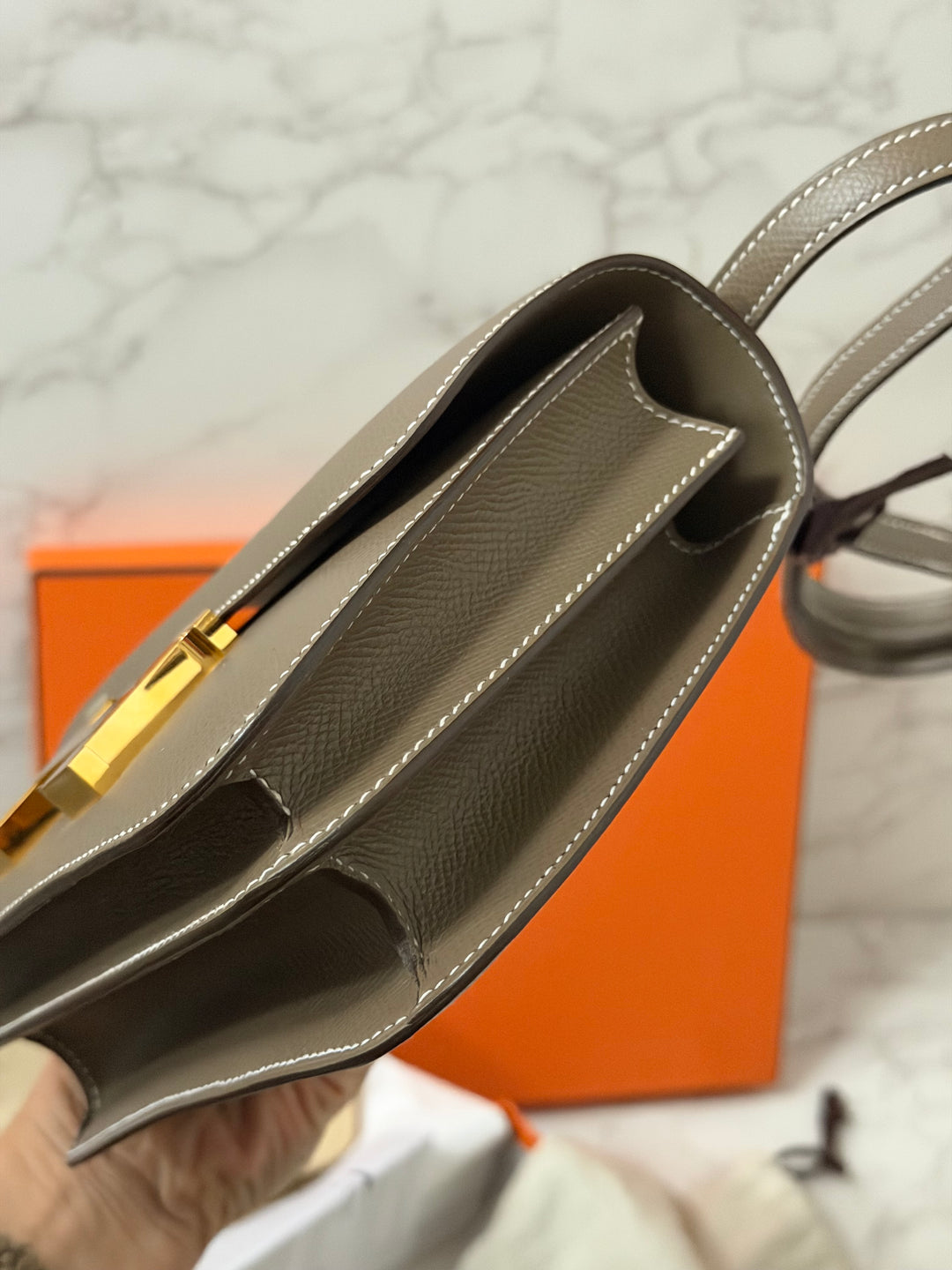 Hermes Constance 18 Etoupe Epsom Leather GHW Flap Bag Stamp D 2019