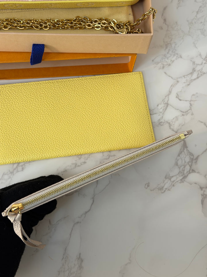 LOUIS VUITTON LV Pochette Felicie 2022 Pink/Beige/Yellow Emprinte Leather