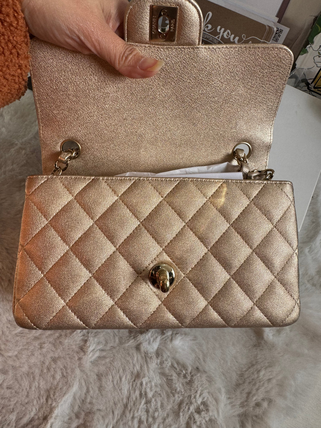 Chanel 21P series 31 Iridescent Gold Lambskin LGHW Mini Rectangular Flap Bag