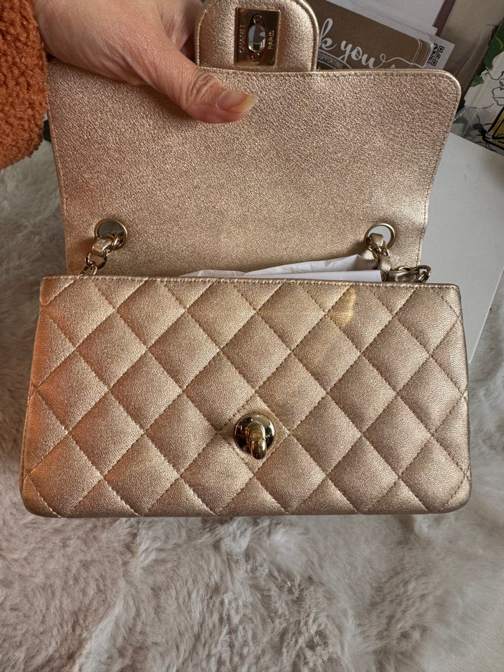 Chanel 21P series 31 Iridescent Gold Lambskin LGHW Mini Rectangular Flap Bag