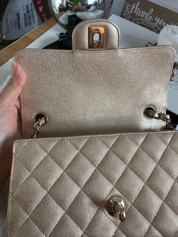 Chanel 21P series 31 Iridescent Gold Lambskin LGHW Mini Rectangular Flap Bag