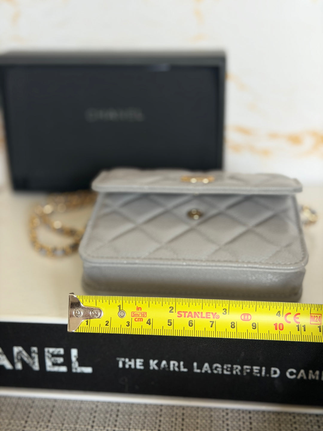 CHANEL 21B Coco Chain Grey Caviar Mini Clutch with Chain 2021
