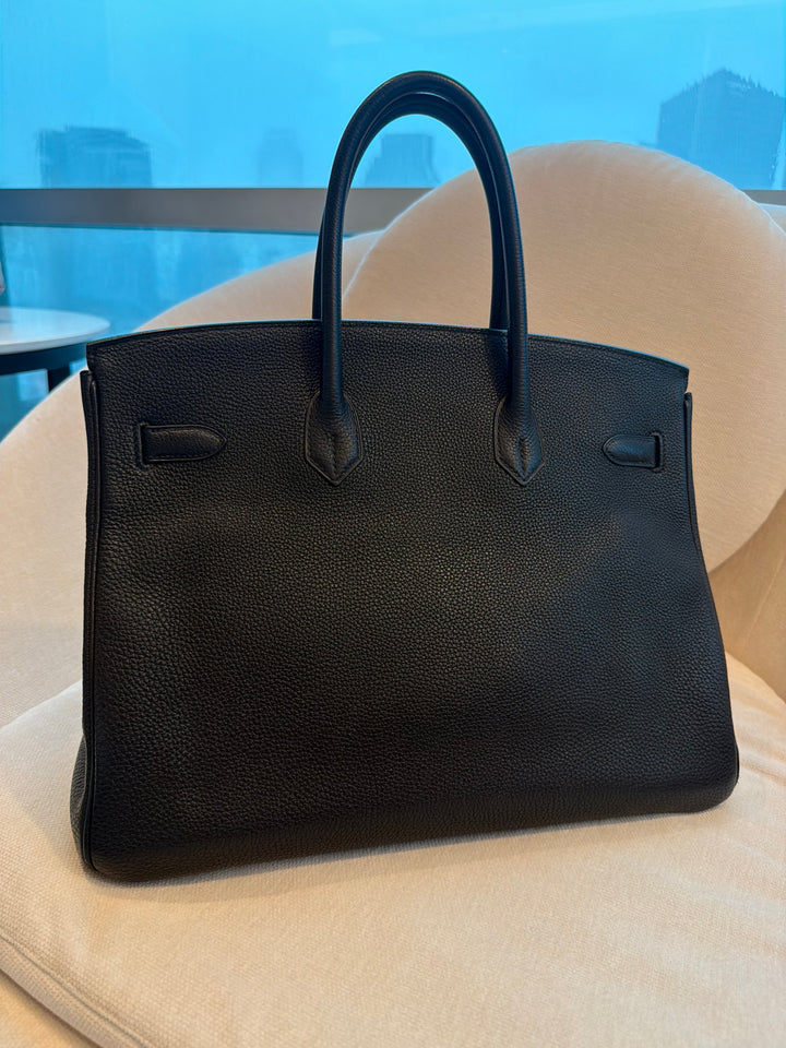 HERMÈS Black Noir Togo Leather PHW Birkin 35 Stamp M in Sq