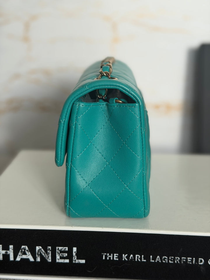 CHANEL series 23 Turquoise Lambskin LGHW Mini Rectangular Flap Bag 2016
