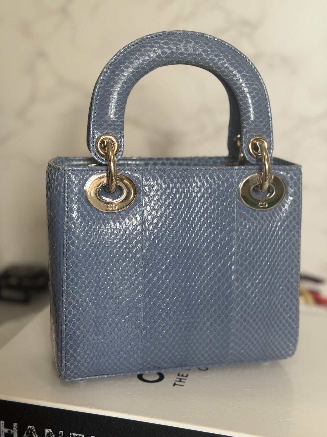 DIOR Lady Dior MINI in Blue Grey Python Leather LGHW 2020