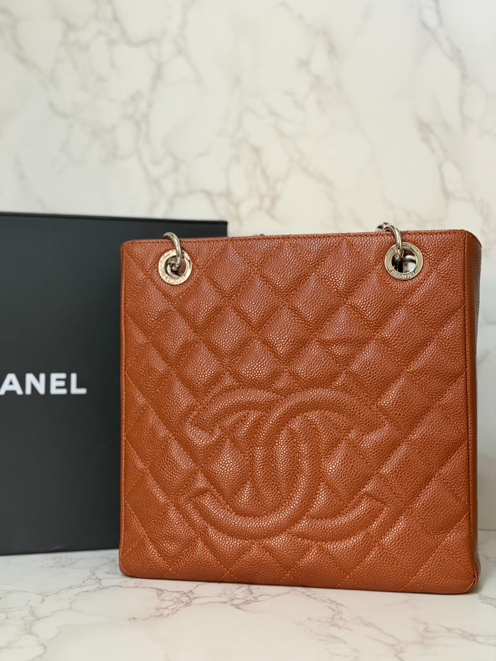 CHANEL series 19 Brown/Tan Caviar Petite Shopping Tote (PST) Bag
