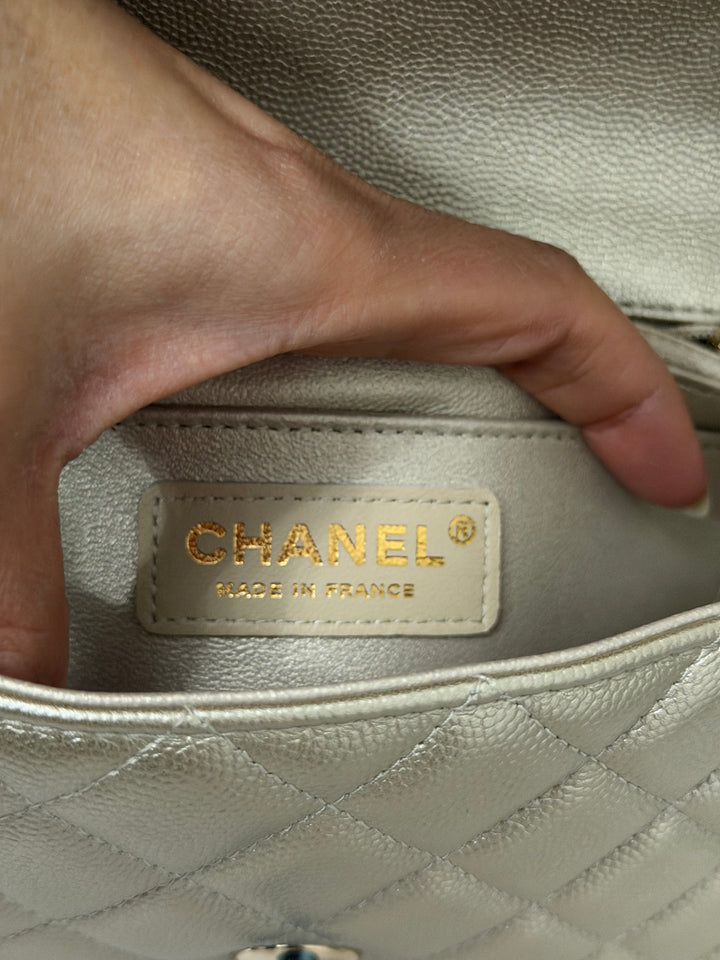 CHANEL series 23 Champagne Gold Caviar LGHW Mini Rectangular Flap Bag