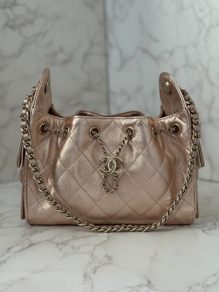 CHANEL 26C collection Mini 25 Hobo Bag in Rose Gold (Copper) Caviar Shiny GHW