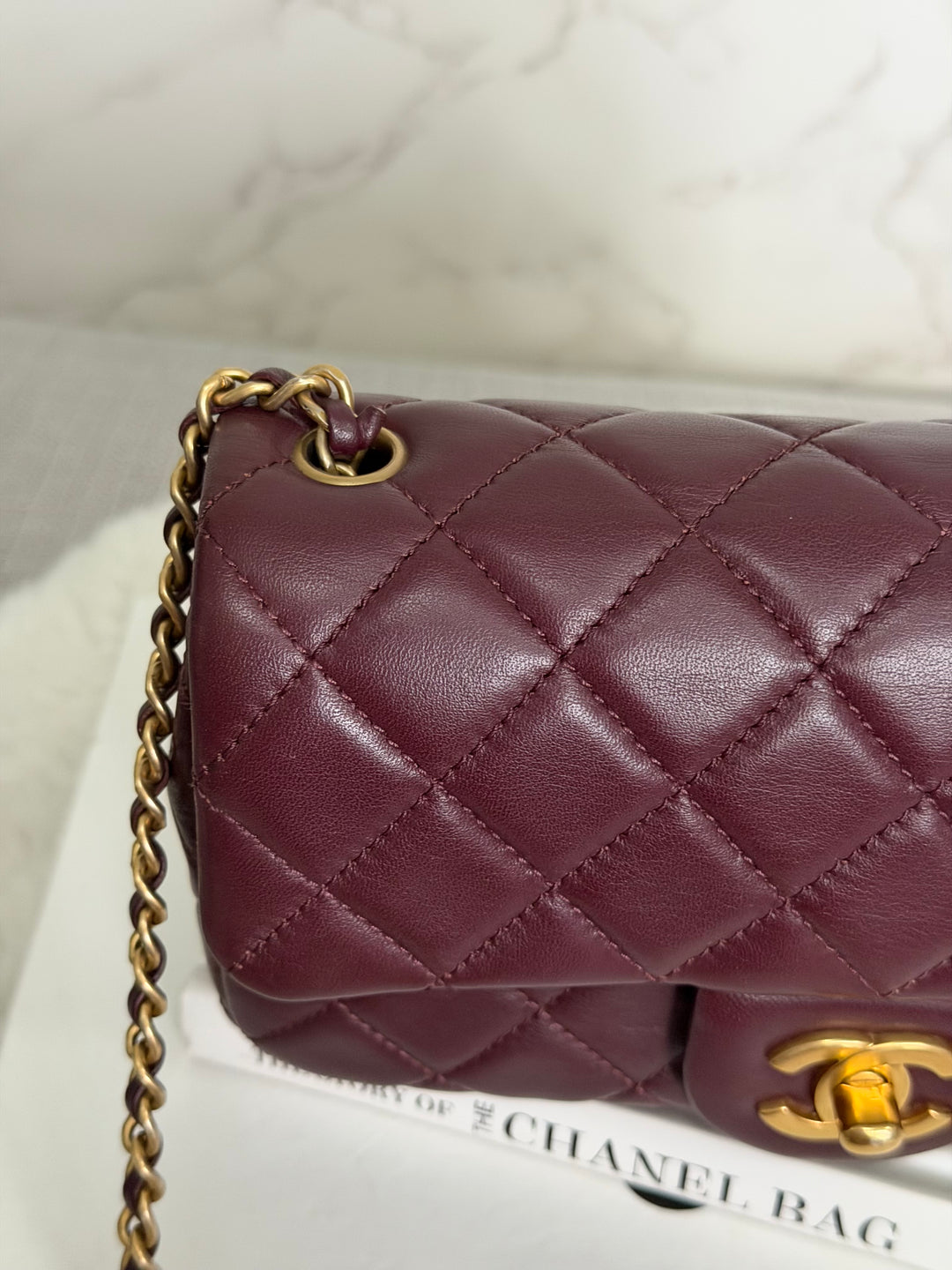 CHANEL 21B Burgundy Lambskin Aged GHW Pearl Crush Adjustable Chain Mini rectangular flap Bag 2021