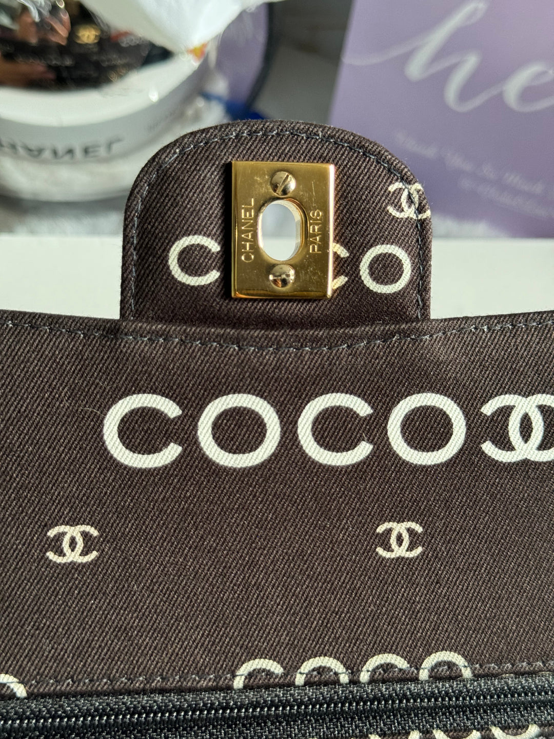 Chanel series 7 2002/2003 Black Canvas Quilted COCO Medium Classic Flap Light Gold Hardware