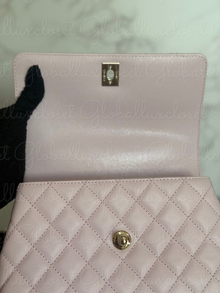 CHANEL 22P Light Pink Sakura Caviar LGHW Coco handle Flap Bag With detachable strap size Small 2022