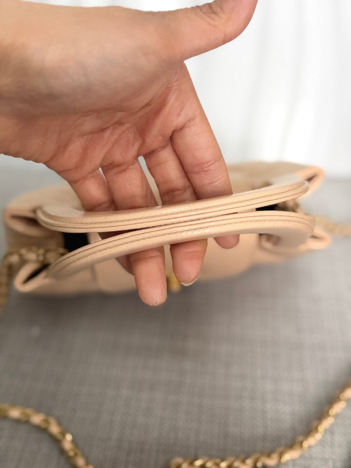 CHANEL 25C Powder Beige Calf Skin aged GHW Kelly Nano Shopping Bag Size Small 19 cms