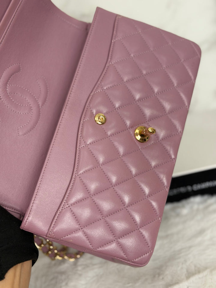 CHANEL series 21 Mauve Pink Purple Lambskin LGHW Medium ML Timeless Classic Double Flap Bag 2015