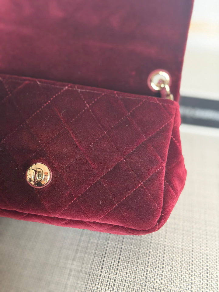 CHANEL series 31 Burgundy Dark Red Velvet Crystal Pearl Crush Adjustable Strap Mini Rectangular Flap Bag 2020/2021