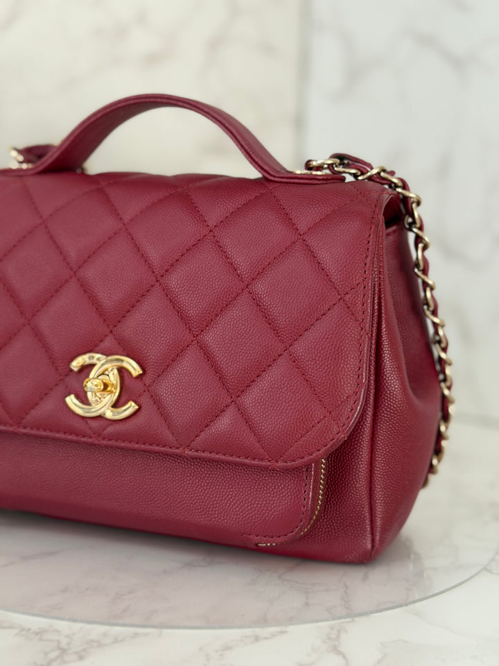 Chanel series 28 19B Collection 2019 Burgundy Caviar Business Affinity Flap Bag with Champagne GHW size Medium