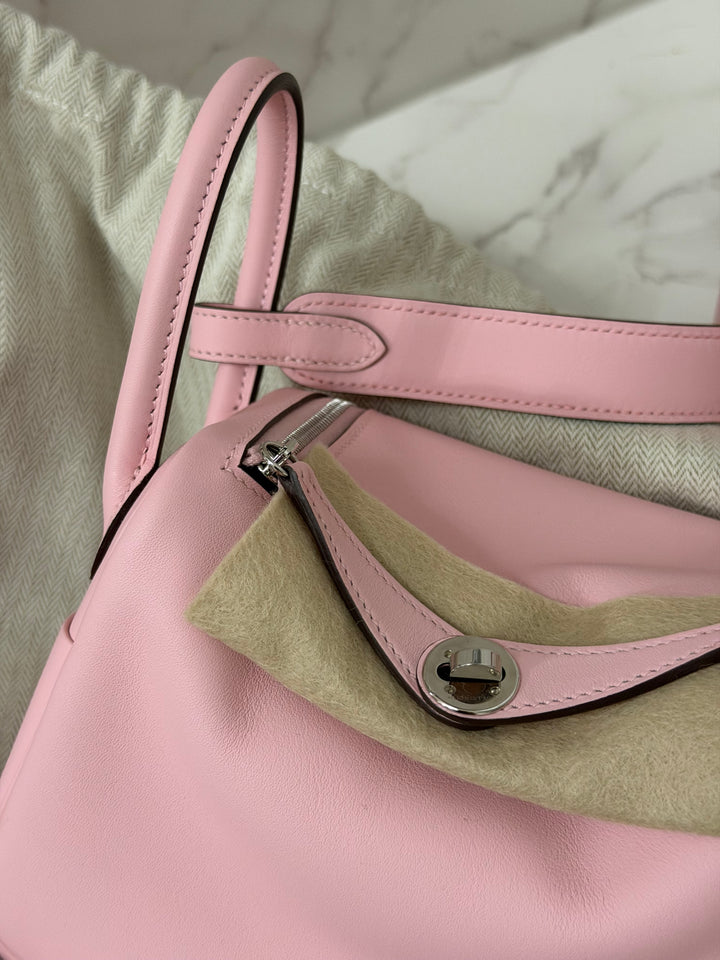 Hermes Mini Lindy Rose Sakura Swift leather PHW Stamp B 2024 *Rare combo*