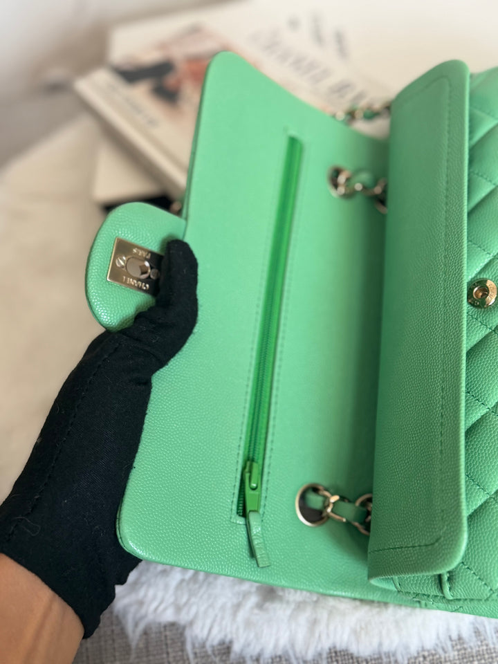 CHANEL 21P Avocado Green Caviar LGHW Small Timeless Classic Double Flap Bag 2021