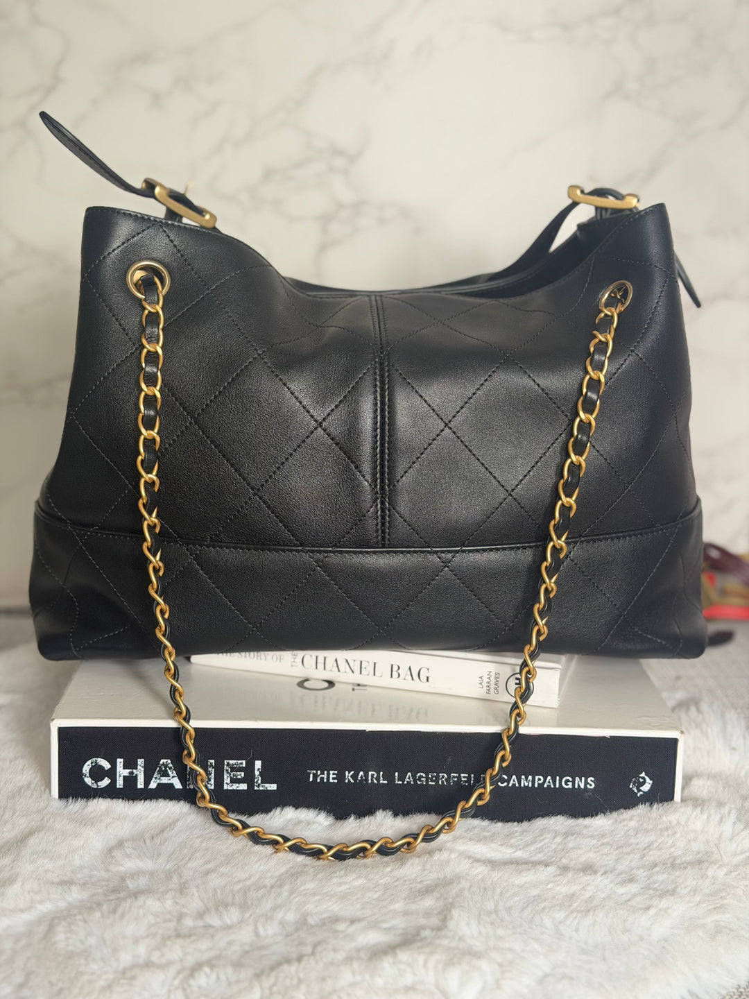 CHANEL 25A Black Calf Skin aged GHW Hobo Shopping Bag size Small 2025