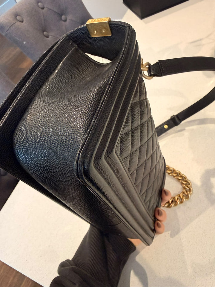 CHANEL series 29 2019 Black Caviar aged GHW Le Boy Flap Bag size Old Medium 25 cms