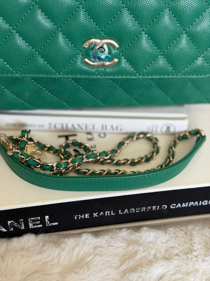 CHANEL 22A Green Caviar LGHW Coco Handle Flap Bag size Small 2022
