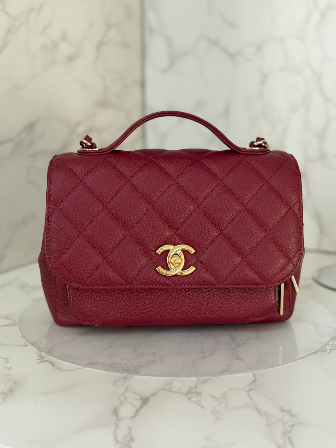 Chanel series 28 19B Collection 2019 Burgundy Caviar Business Affinity Flap Bag with Champagne GHW size Medium