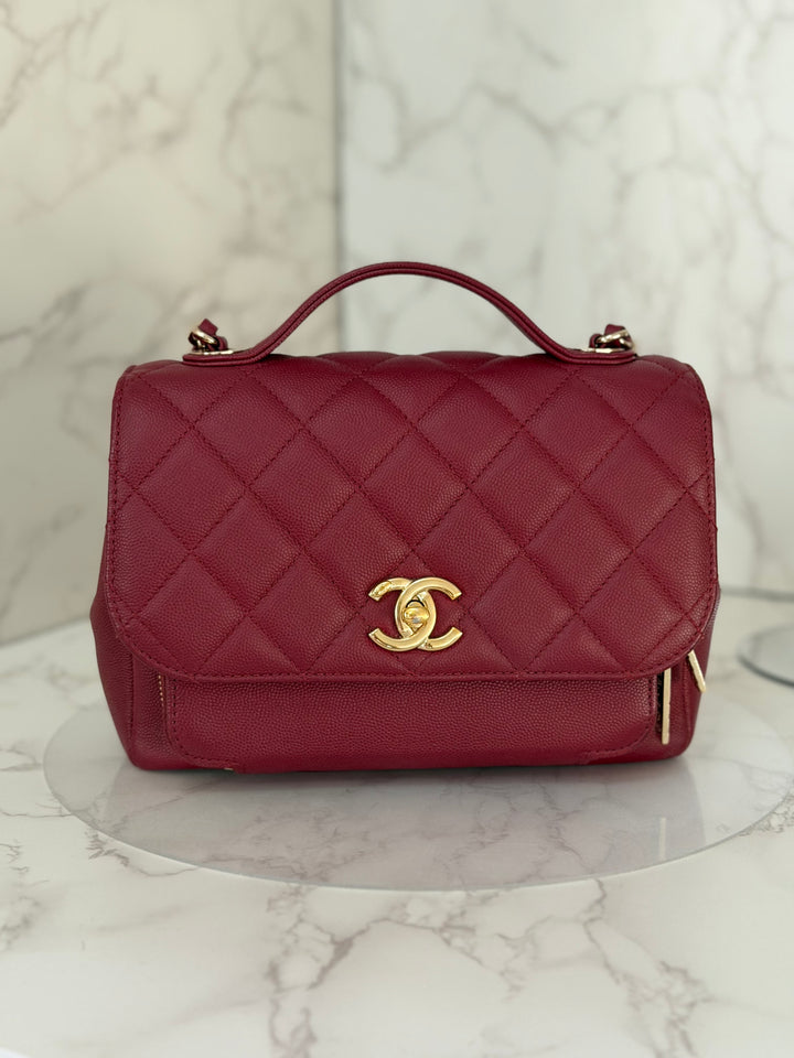 Chanel series 28 19B Collection 2019 Burgundy Caviar Business Affinity Flap Bag with Champagne GHW size Medium
