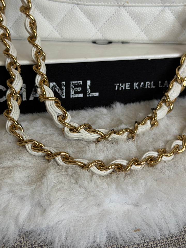 CHANEL White Caviar GHW Jumbo Double Flap Classic Bag 2010