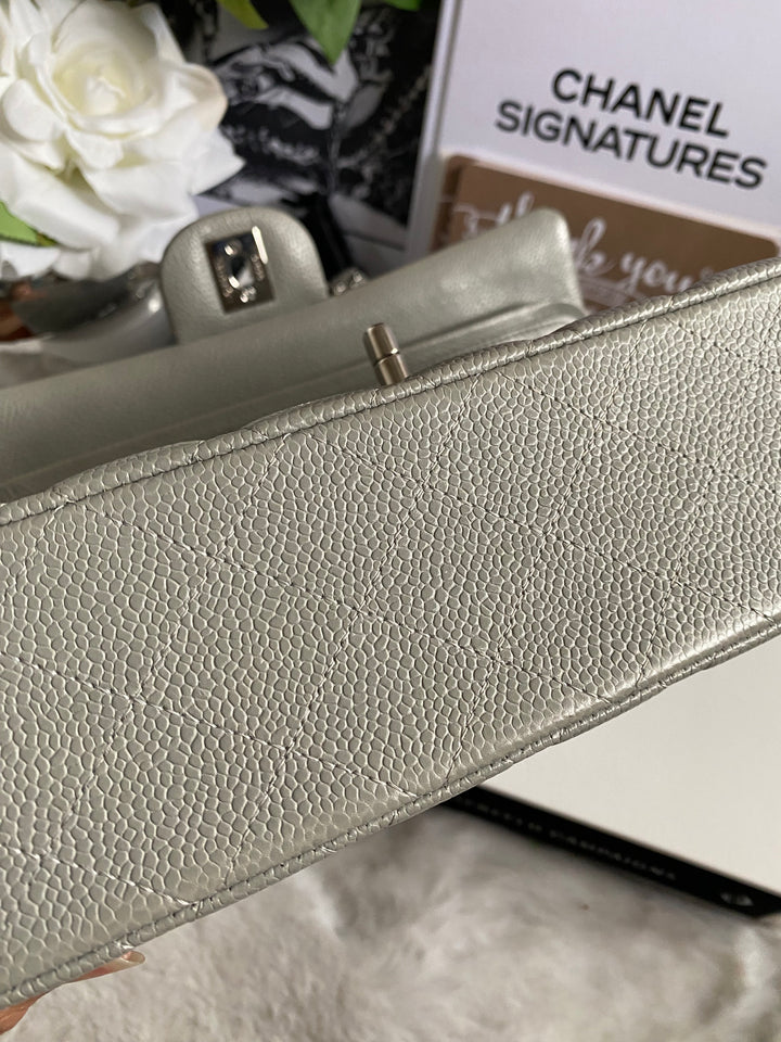 CHANEL series 19 Grey Caviar SHW Medium ML Double Flap Bag 14B collection 2014